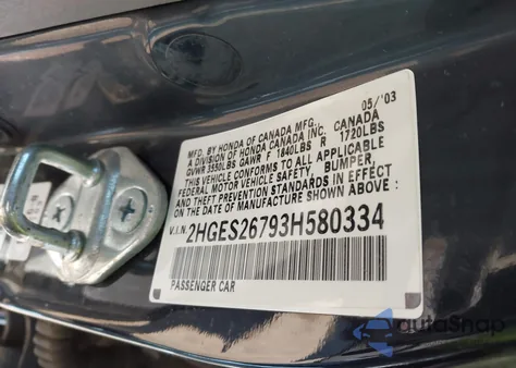 2003 Honda Civic Ex from USA, damaged, VIN 2HGES26793H580334